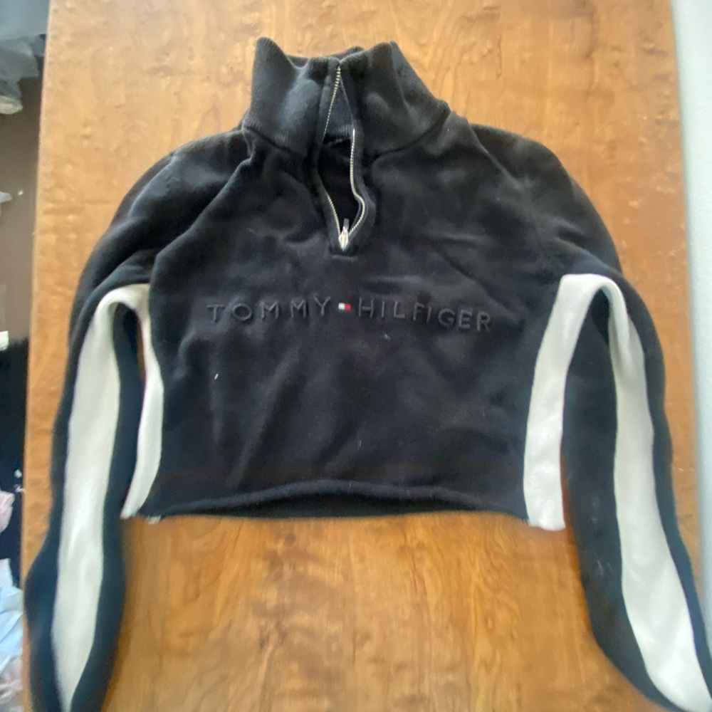 Tommy Hilfiger Black and White Cropped Zip Up